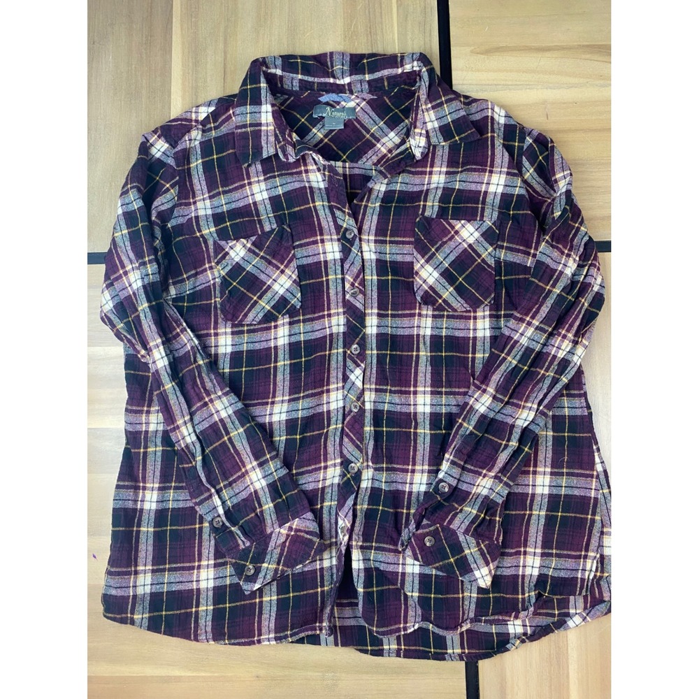 Natural Reflections Womens 1X‎ Plaid Flannel Shirt Button Down Long Sleeve